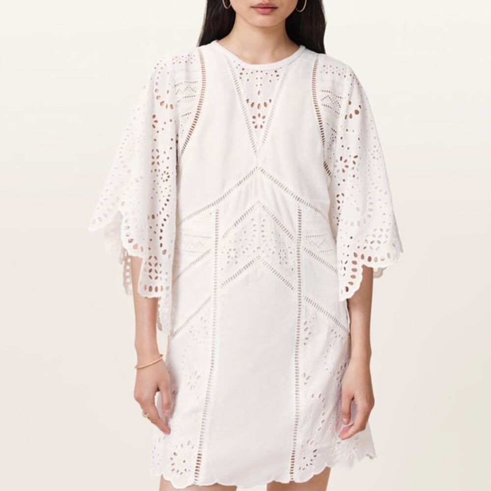 NWT Allsaints Snow White Luci Broderie Eyelet Embroidered Mini Dress Size 6